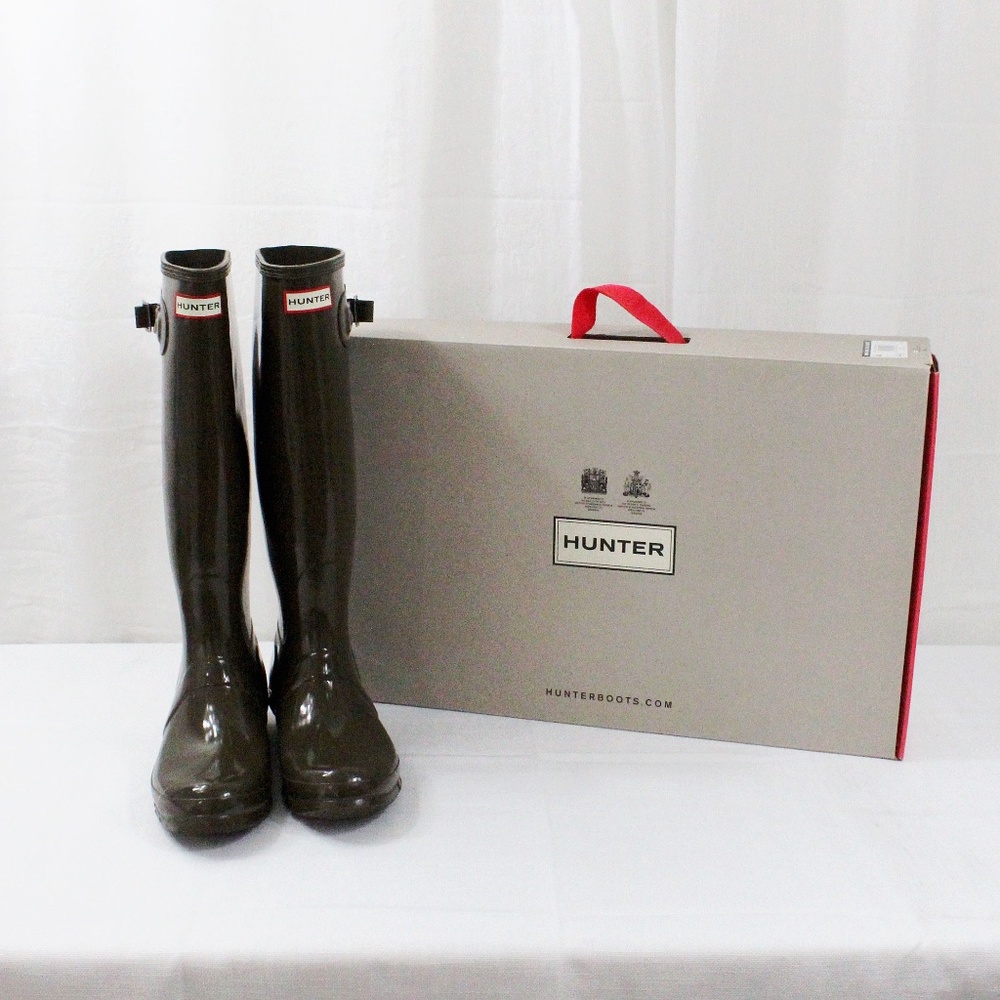 Hunter Original Tall Gloss Boots Swamp Green Size 9